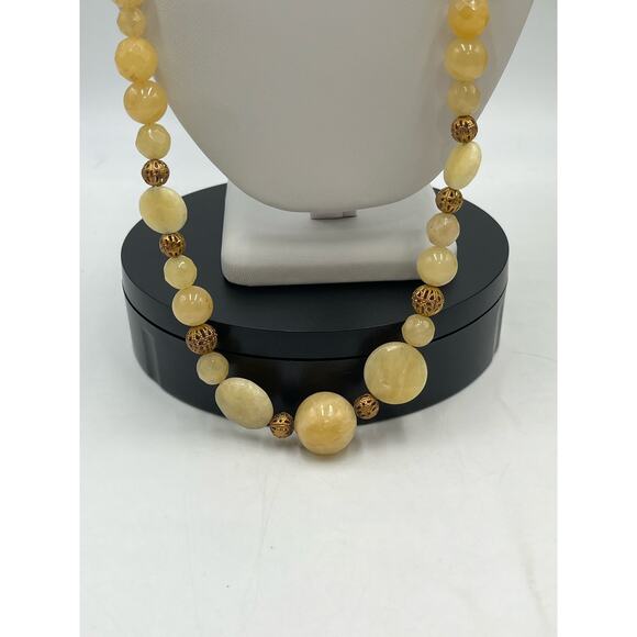 Kendra Scott Vintage Yellow Quartz Stone Graduated Beaded Necklace 925 clasp - Picture 3 of 12